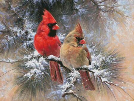 cross stitch pattern Cardinals in a Christmas Tree (Large)