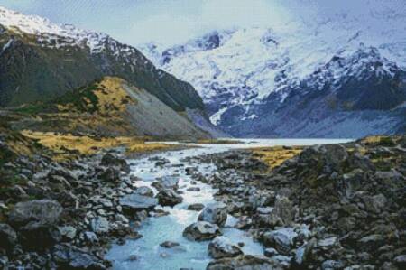 cross stitch pattern Hooker Lake, New Zealand