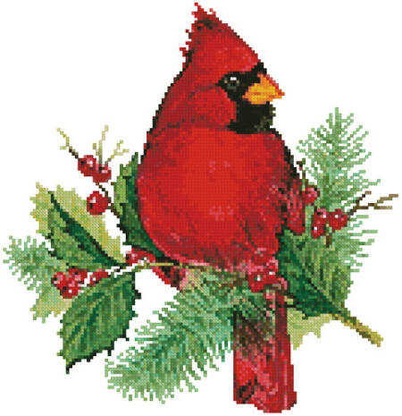 cross stitch pattern Mini Cardinal and Holly