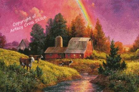 cross stitch pattern Farm after the Rain