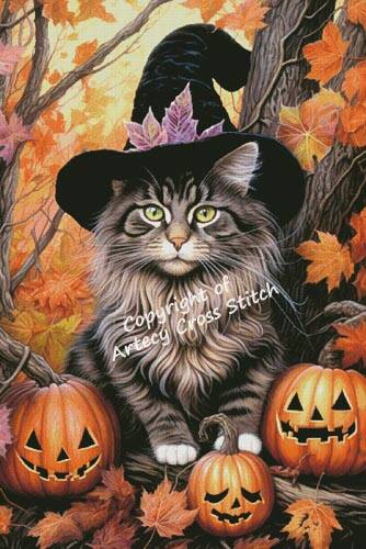 cross stitch pattern Halloween Siberian Cat (Large)