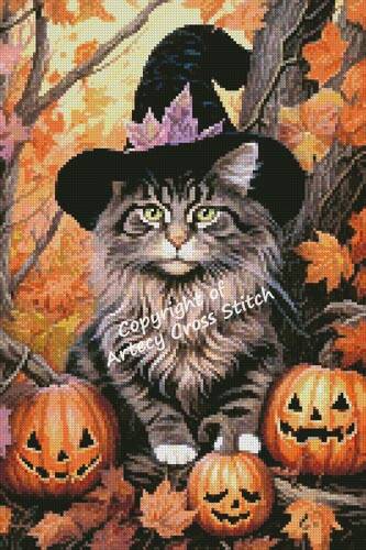 cross stitch pattern Mini Halloween Siberian Cat
