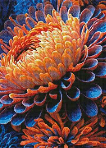 cross stitch pattern Mini Orange and Blue Chrysanthemums