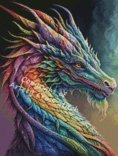 cross stitch pattern Mini Rainbow Dragon 2
