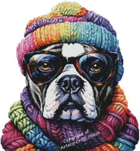 cross stitch pattern Mini Winter Bulldog