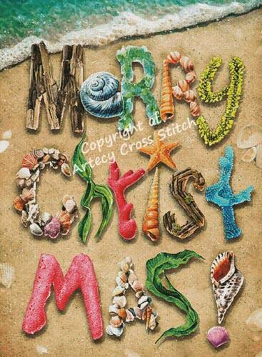 cross stitch pattern Merry Christmas Beach (Large)