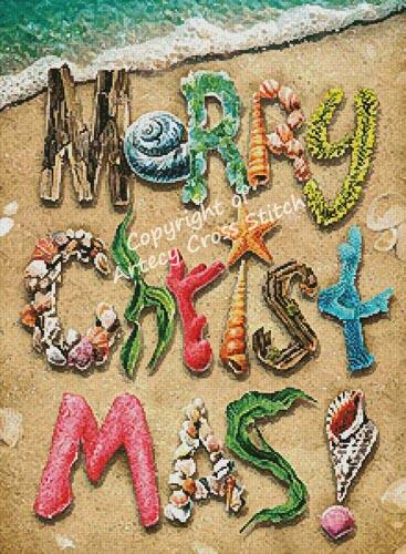 cross stitch pattern Merry Christmas Beach