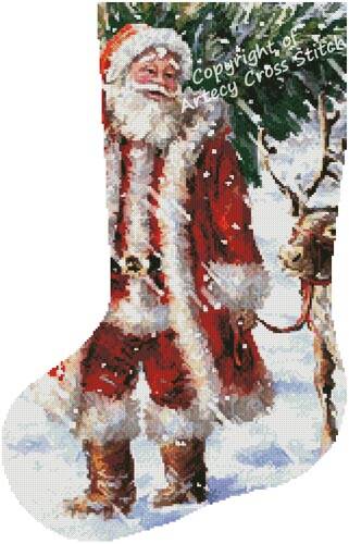 cross stitch pattern North Pole Tree Stocking (Left)