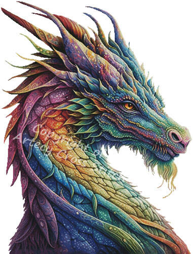 cross stitch pattern Rainbow Dragon 2 (Large) No Background