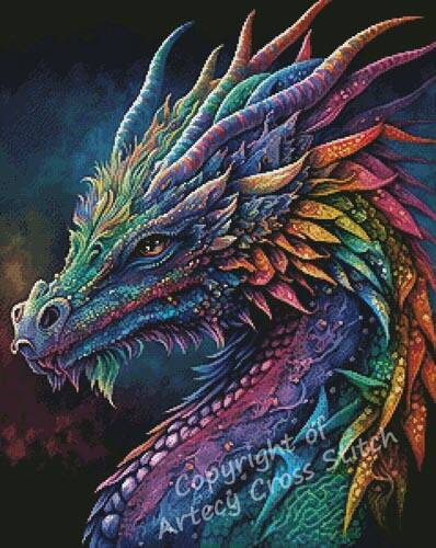 cross stitch pattern Rainbow Dragon