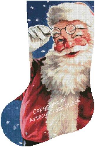 cross stitch pattern Santa Wink 2 Stocking (Left)