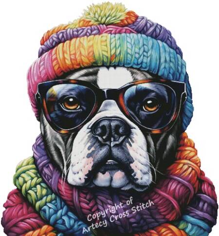 cross stitch pattern Winter Bulldog (Large)