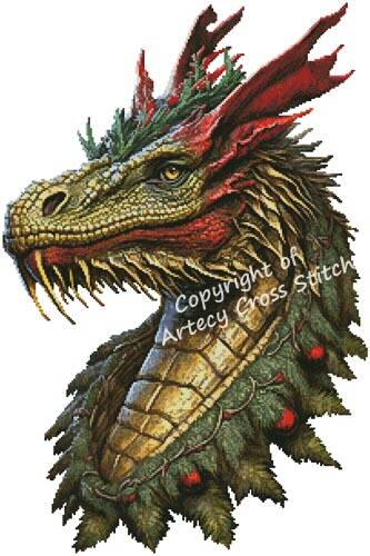 cross stitch pattern Christmas Dragon