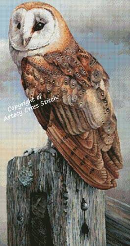 cross stitch pattern Barn Owl on a Post