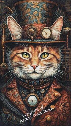 cross stitch pattern Elegant Steampunk Cat