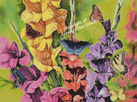 cross stitch pattern Mini Butterflies and Gladiolas