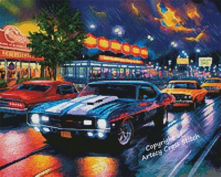 cross stitch pattern Mini Rain on the Boulevard