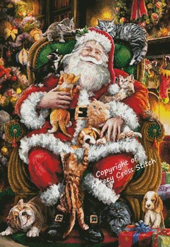 cross stitch pattern Santa with Pets