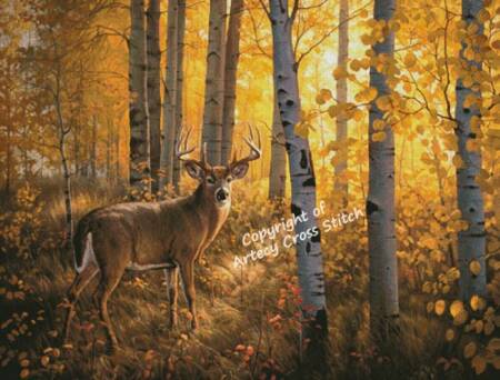 cross stitch pattern Whitetail in Aspens (Large)