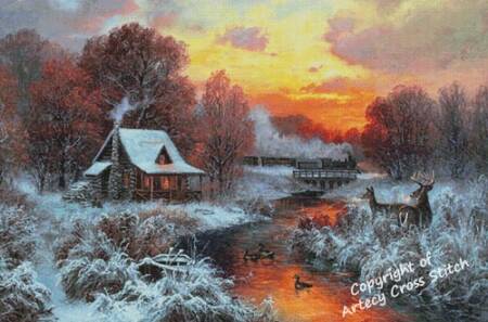 cross stitch pattern Christmas Train Route (Large)