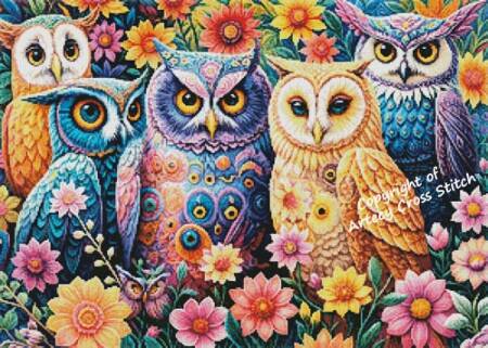 cross stitch pattern Abstract Floral Owls