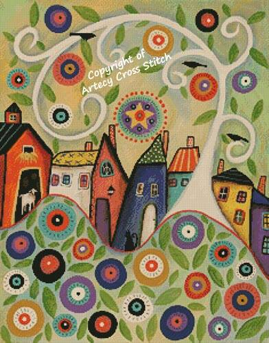 cross stitch pattern Blooming Town