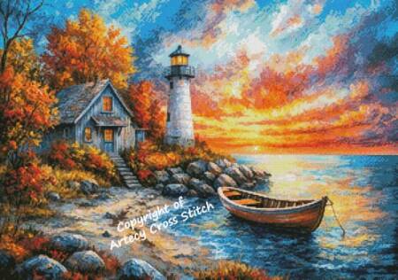 cross stitch pattern Dawn at the Lighthouse