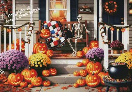 cross stitch pattern Halloween Front Porch (Large)