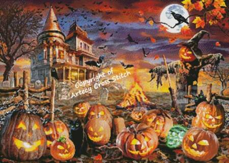 cross stitch pattern Halloween Spooky Pumpkins