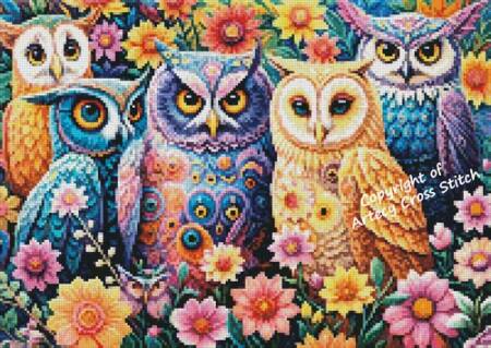 cross stitch pattern Mini Abstract Floral Owls