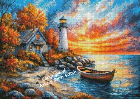 cross stitch pattern Mini Dawn at the Lighthouse