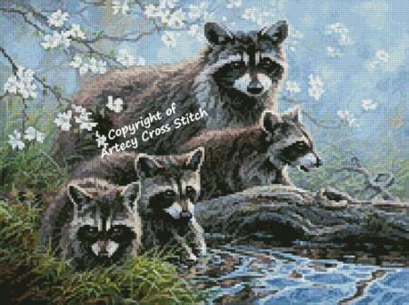 cross stitch pattern Mini Raccoon Family