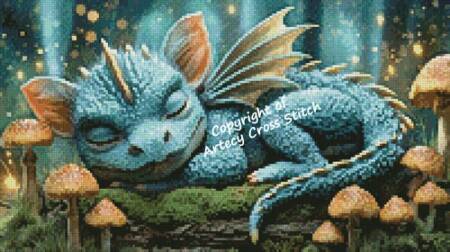 cross stitch pattern Mini Sleeping Blue Dragon