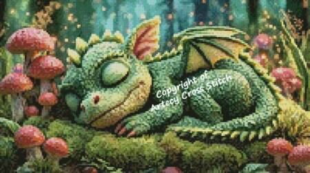 cross stitch pattern Mini Sleeping Green Dragon