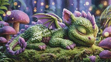 cross stitch pattern Mini Sleeping Purple Dragon