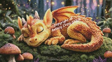 cross stitch pattern Mini Sleeping Yellow Dragon
