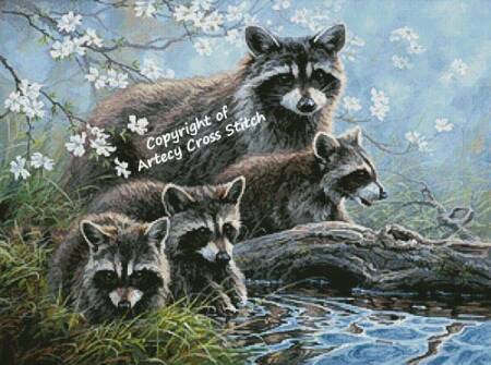 cross stitch pattern Raccoon Family