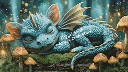 cross stitch pattern Sleeping Blue Dragon