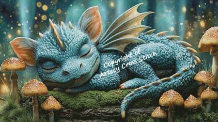 cross stitch pattern Sleeping Blue Dragon (Large)