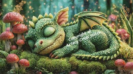 cross stitch pattern Sleeping Green Dragon