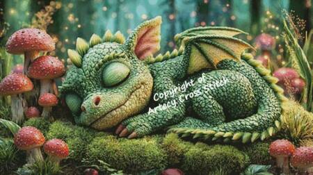 cross stitch pattern Sleeping Green Dragon (Large)