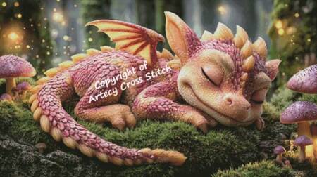 cross stitch pattern Sleeping Pink Dragon (Large)