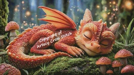 cross stitch pattern Sleeping Red Dragon (Large)