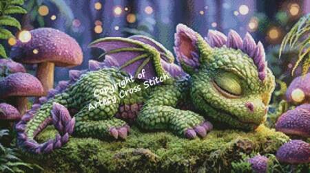 cross stitch pattern Sleeping Purple Dragon