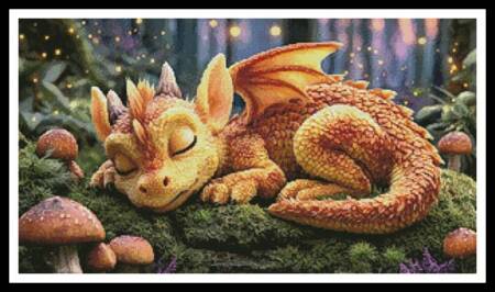 cross stitch pattern Sleeping Yellow Dragon