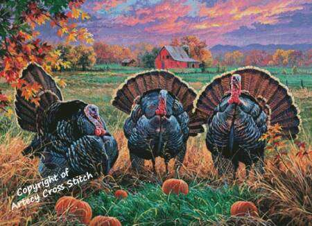 cross stitch pattern Thanksgiving Turkeys (Large)
