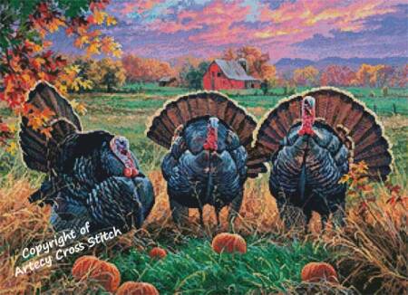 cross stitch pattern Thanksgiving Turkeys
