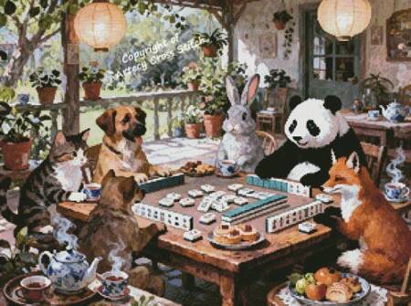 cross stitch pattern A Friendly Game of Mahjong