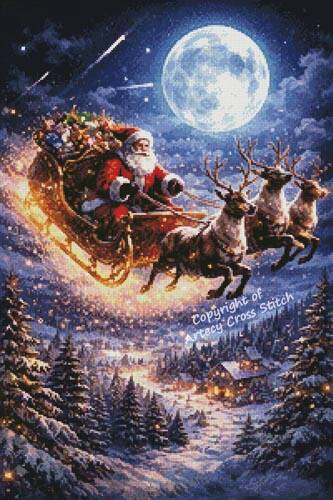 cross stitch pattern Moonlit Christmas Flight