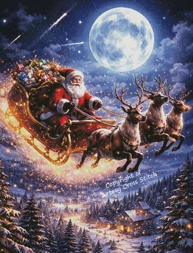 cross stitch pattern Moonlit Christmas Flight (Large Crop)